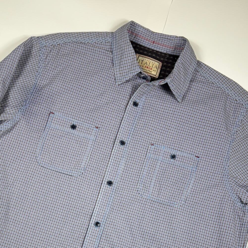 Vintage Italia c 1958 Shirt‎ Mens Large Blue White Cotton Flip Cuffs